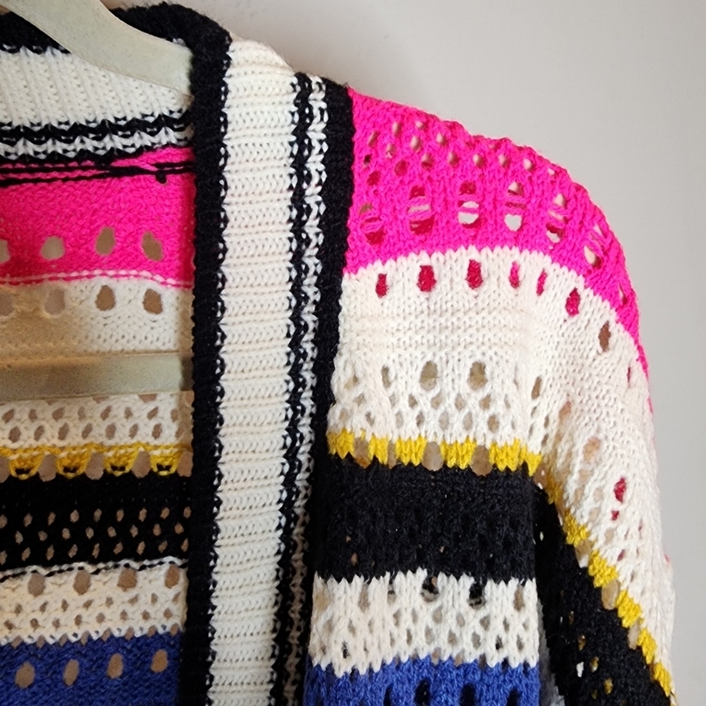NWT Bibi Knit Multi Striped Pointelle Cardigan. Size 1X. - Picture 3 of 16